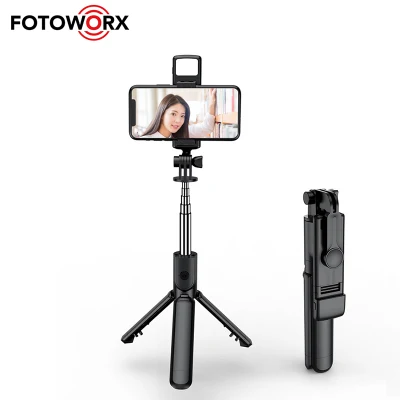 Mini tripé Fotoworx Selfie Stick com luz de preenchimento para transmissão ao vivo de selfies