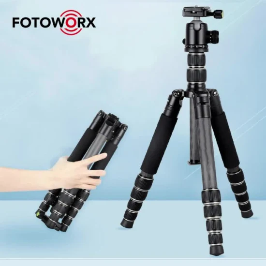Tripé de câmera Fotoworx de fibra de carbono leve para fotografia